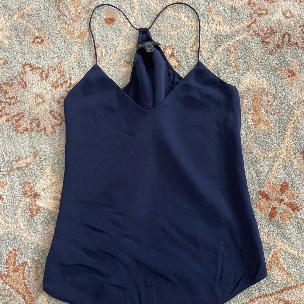 J. Crew Carrie Cami Navy Silk Spaghetti Strap V Neck Camisole Top Size 0